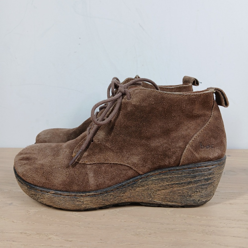 b.o.c Born Concept Ankle Boots Womens 7M Brown Leather Lace Up Wedge Heel